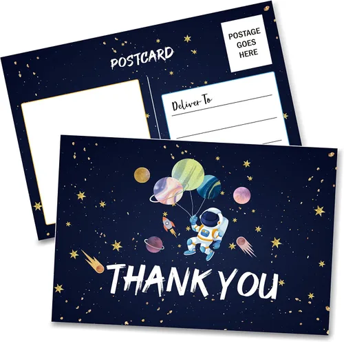 Vista 5 de Tarjetas postales de agradecimiento de cumpleaños, tarjetas de agradecimiento de animales de la selva verde para niños y niñas, fiesta