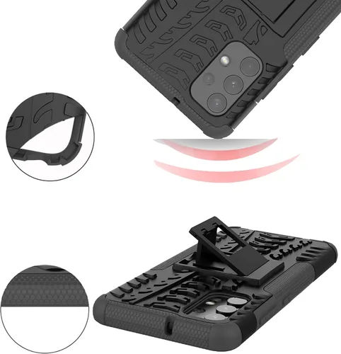 Vista 6 de Funda de teléfono para Samsung Galaxy A32 4G de 6.4 pulgadas con protector de pantalla de vidrio templado y soporte, accesorios híbridos duros