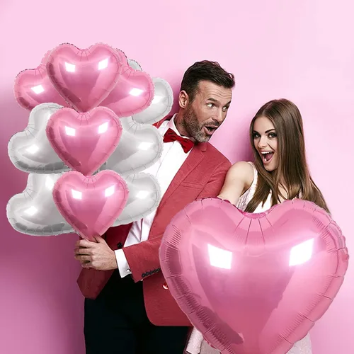Vista 3 de 31 globos de papel de aluminio de corazón para el día de San Valentín, globos de corazón rosa y plateado con corazón rosa de 32 pulgadas, grandes