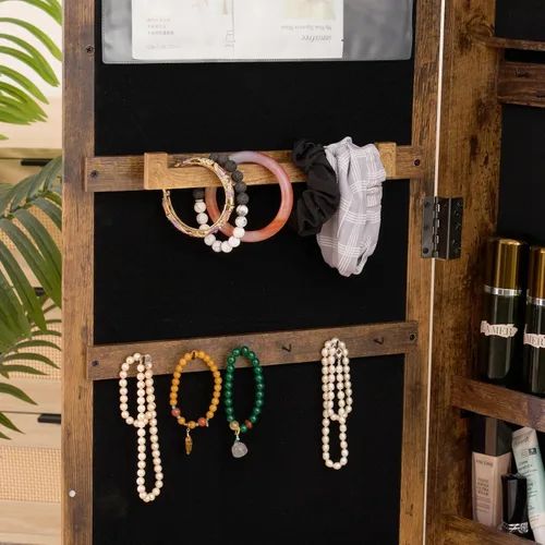 Vista 4 de SDHYL - Armario de almacenamiento de joyas con espejo, organizador de joyas colgante con rotación de 360, cajas y organizadores de joyas de madera