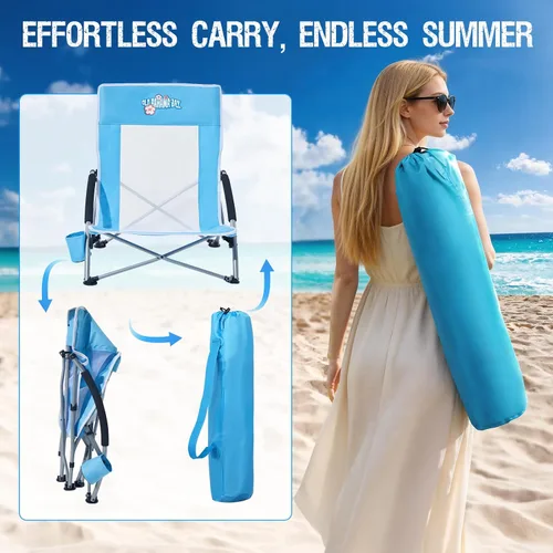 Vista 6 de Old Bahama Bay Paquete de 2 sillas de playa bajas, resistente capacidad de 350 libras, silla de arena plegable ligera con malla transpirable