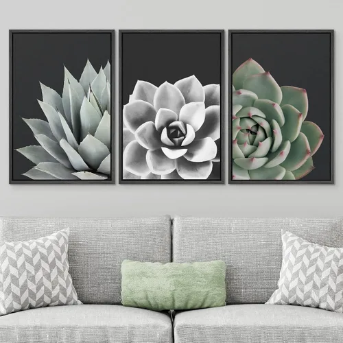 Vista 586 de SIGNWIN Lienzo enmarcado para pared, juego de arte pastel con cadena montañosa, bosque, niebla, naturaleza silvestre, ilustraciones modernas, arte