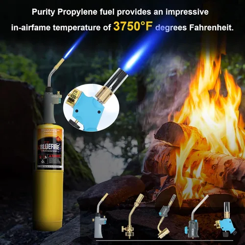 Vista 10 de BLUEFIRE (2) cilindro de gas MAPP moderno de 14.1 onzas, 99.9% de propileno de alta pureza igual a MAP-PRO más caliente que el combustible