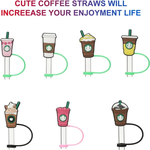 Vista 3 de KEUYE Funda para popote compatible con la taza de Starbucks, 7 fundas reutilizables para popotes, tapa de popote a prueba de salpicaduras, tapa