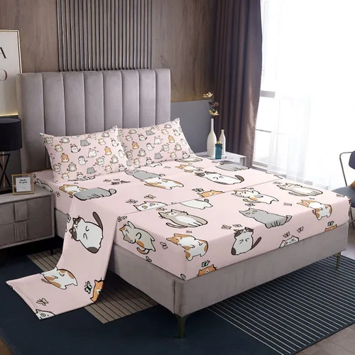Vista 41 de Erosebridal Juego de sábanas con diseño de gato tamaño individual, sábana encimera Kawaii Garfield para niños y niñas, sábanas con huellas de patas