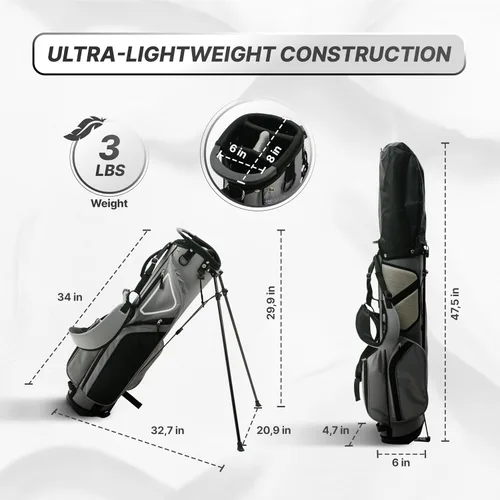 Vista 2 de Ultra-Lite Golf Stand Bag - 3 Lbs, 4 Way Divider Portable Golf Club Carry Bag, Water-Repellent Golf Travel Case with Rain Hood, Golf Gifts for Men