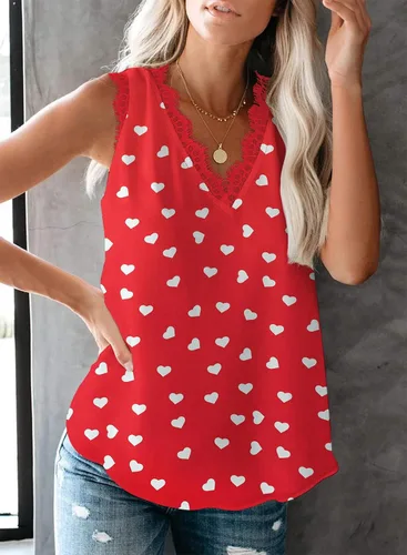 Vista 134 de VIISHOW - Camiseta sin mangas, sexy, con cuello en V y bordes de encaje para mujer, camisola de vestir, camisas de gasa, sin mangas, casuales