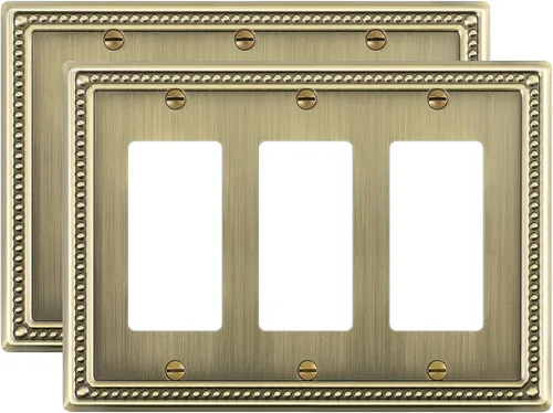 Vista 11 de Paquete de 2 Placas de Cubierta Combinadas para Interruptor de Palanca/Dúplex, Placa de Cubierta de Enchufe de Pared de Metal de Latón Antiguo