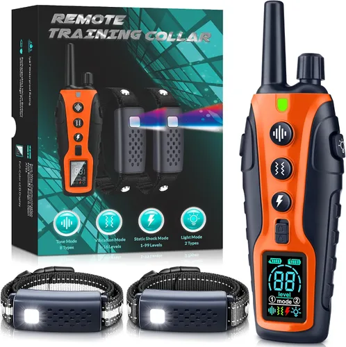 Vista 8 de Collar de choque para perros 2 perros (15-150 libras) con luz intermitente para paseos nocturnos, collar de entrenamiento de perro de 4500 pies