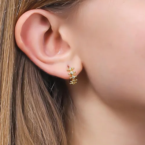 Vista 2 de ToHeart Pendientes Huggies de oro para mujer, pequeños aretes de aro de oro
