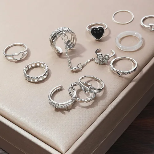 Vista 6 de IFKM 36 PCS Silver Plated Jewelry Set with 3 PCS Necklace 12 PCS Bracelet 7 PCS Ear Cuffs Earring 14 Pcs Knuckle Rings for Women Girls Valentine