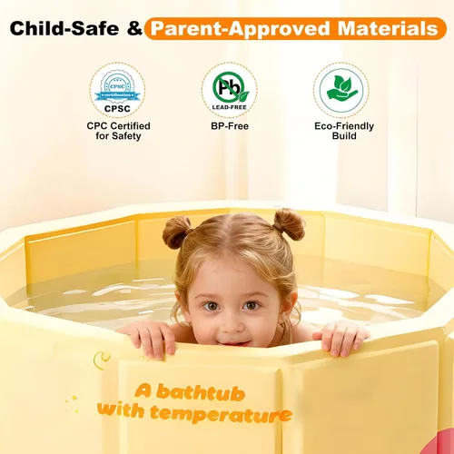 Vista 6 de Bañera portátil para niños de 27.5 x 31.5 pulgadas, plegable, sin instalación, bañera de hielo para cabina de ducha, baño caliente, bañera de pie