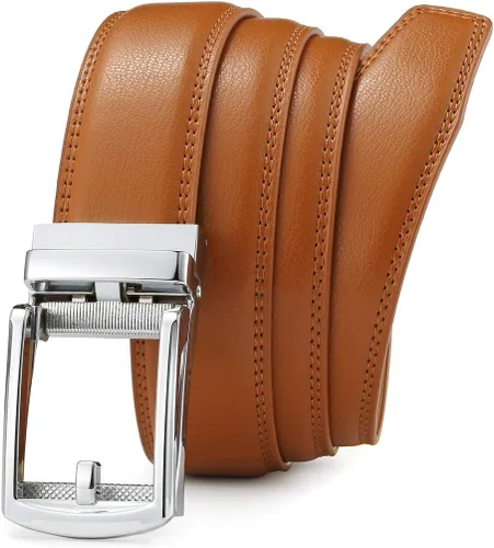 Vista 8 de Cinturón de vestir cafénegro para hombre, con trinquete y hebilla automática, con ajuste de 35mm de ancho