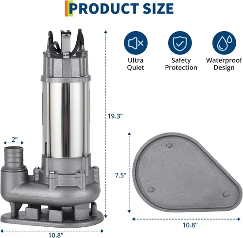 Vista 2 de Bomba sumergible de aguas residuales de 1.5 HP 6600 GPH, bomba de efluente de hierro fundido resistente con interruptor de flotador automático