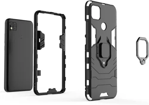 Vista 4 de Compatible con Xiaomi Mi Redmi 9C, Redmi 10A, anillo de metal agarre Kickstand parachoques duro a prueba de golpes