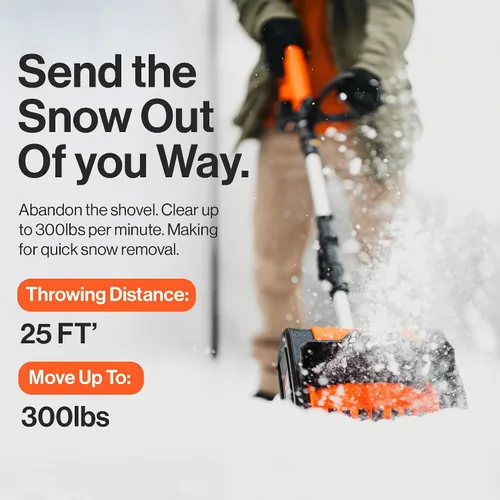 Vista 5 de SuperHandy Pala de nieve inalámbrica, lanzador de nieve eléctrico de 20 V 4 Ah, ligero, camino de limpieza de 10 x 5 pulgadas, distancia