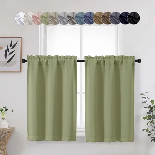Vista 27 de Aqua Cafe - Juego de 2 paneles de cortinas opacas de 24 pulgadas de largo, con aislamiento térmico suave y sólido, para ventanas de baño, sótano