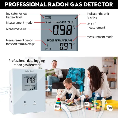 Vista 3 de Detector de radón doméstico, medidor de radón portátil, monitor de radón doméstico Elifecity a largo y corto plazo, alimentado por batería, fácil