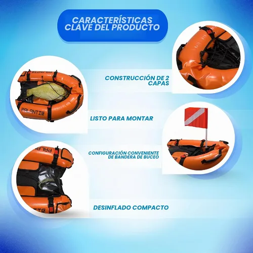 Vista 9 de Palantic Barco flotante inflable para pasarela de buceo con bandera de buceo y bomba de aire, naranja