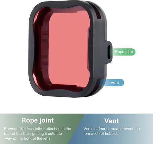 Vista 4 de Filtro subacuático para GoPro Hero 7 6 5 negro en color rojo y magenta ideal para esnórquel/buceo poco profundo, accesorios subacuáticos para Go Pro
