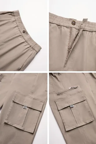 Vista 5 de THWEI Pantalones cargo para hombre, estilo casual, de algodón, con múltiples bolsillos, para senderismo, trabajo