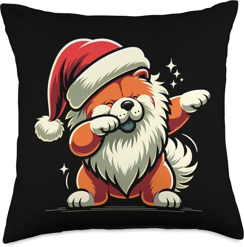 Vista 4 de Xmas Chow Chow Gifts Christmas Chow Dog Dab Pose Santa Hat Xmas Throw Pillow, 16x16, Multicolor