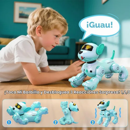 Vista 5 de VATOS Nuevo Robot Perro Inteligente con Control Remoto para Niños, 17 Funciones Interactivas Divertidas Inteligente Programable Cachorro Robótico