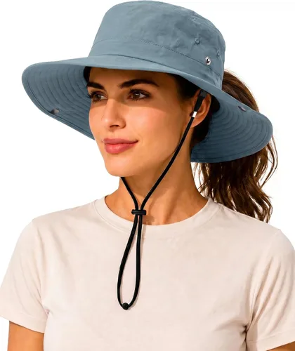 Vista 9 de Sombrero de lluvia impermeable de ala ancha para mujeres y hombres UPF50+ Beige