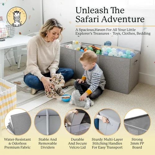 Vista 4 de Zebra Baby Organizador de almacenamiento de juguetes para niños y niños pequeños, 40 x 13.5 x 16.5 pulgadas, baúl plegable grande para juguetes