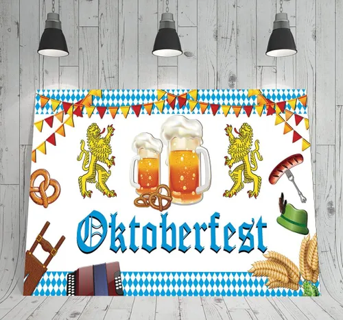 Vista 4 de Hrystarad Pancarta de fondo de Oktoberfest de 6 x 3.6 pies para decoración de festivales de cerveza alemana bávara