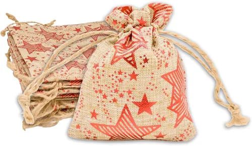 Vista 35 de 48 paquetes de 3x4 bolsas de regalo reutilizables de yute y arpillera con cordones (Feliz Navidad, X-Pequeño) - para regalos, favores de fiesta