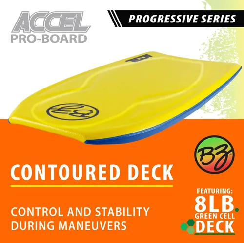 Vista 3 de BZ Bodyboards - Accel Pro Board - Crescent Tail, Slick Bulbs, borde de corte contorneado de la cubierta, alto rendimiento - Jinetes avanzados
