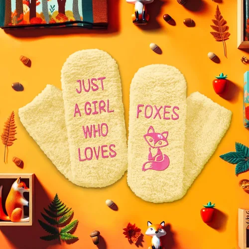 Vista 6 de Zmart Novelty Yellow Fuzzy Fox Cat Socks for Big Girls Teen Teenager Silly Kids Socks, Funny Gifts for Girls 7-10 Years