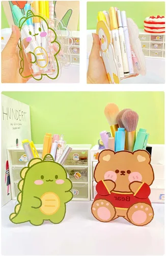 Vista 6 de Soporte acrílico Kawaii para bolígrafo, lindo soporte de escritorio de dibujos animados Kawaii organizador de brochas de maquillaje adecuado