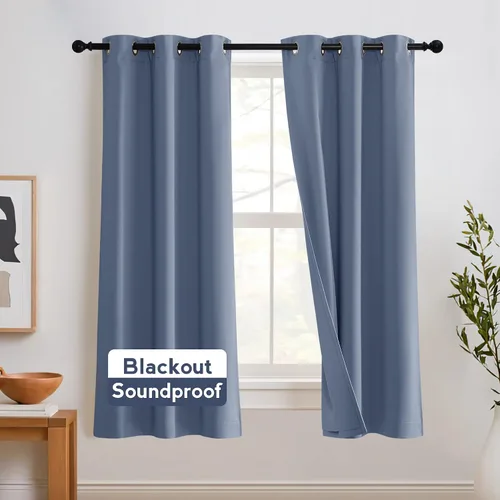 Vista 62 de RYB HOME - Cortinas con cancelación de ruido de 63 pulgadas de largo, juego de 2 paneles, 3 capas totales, cortinas opacas, insonorizadas