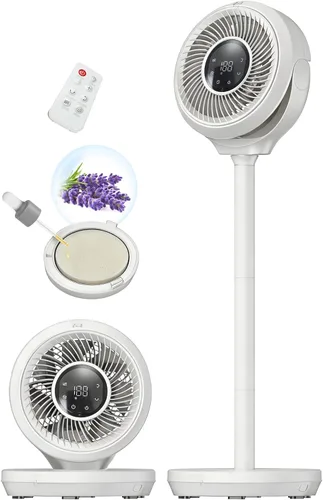Vista 10 de Ventilador de pie para dormitorio, ventilador omnidireccional oscilante de 180°, ventilador de piso silencioso de 20 dB de CC ultra silencioso que