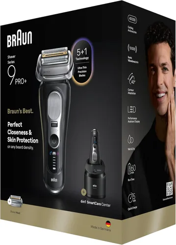Vista 12 de Braun Series 9 PRO+ - Afeitadora eléctrica para hombres, maquinilla de afeitar de lámina húmeda y seca, centro de cuidado inteligente 6 en 1