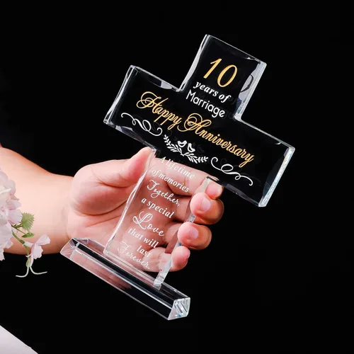 Vista 6 de YWHL Feliz 10º Aniversario Regalos de Cruz de Cristal para Esposa, Regalos Religiosos del 10º Aniversario de Boda para Pareja, Decoración de Fiesta