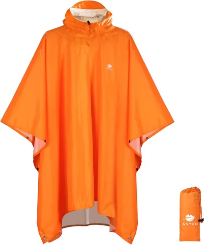 Vista 17 de ANYOO Poncho de lluvia con capucha para adultos impermeable ligero abrigo de lluvia para hombres mujeres chaqueta de lluvia reutilizable para Verde