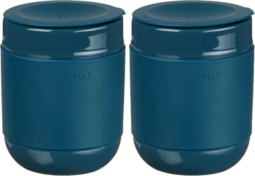 Vista 6 de Corelle - Vasos de cerámica de 13.5oz con tapas de silicona, azul marino, esmalte sólido, juego de 4
