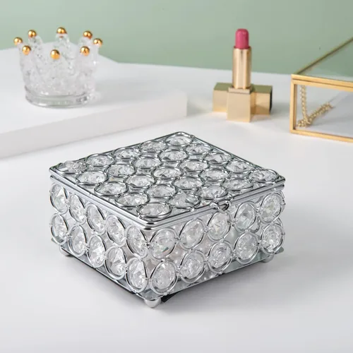 Vista 5 de Feyarl Caja de joyería de cristal, aretes, anillos, organizador del tesoro, caja de recuerdo con tapa para decoración de tocador, habitación