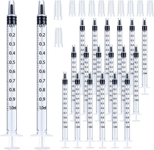 Vista 6 de Paquete de 100 jeringas de 1 ml con tapa para líquido, jeringas pequeñas de plástico de 1 cc con cubierta, no estériles, sin aguja