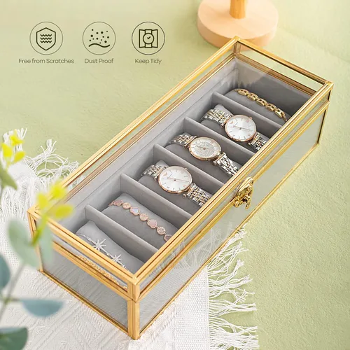 Vista 3 de Glass Watch Case for Women, 6 Slots Bracelets Boxes and Watches Display Cases for Women, Glass Watch Box Organizer for Jewelry Collection