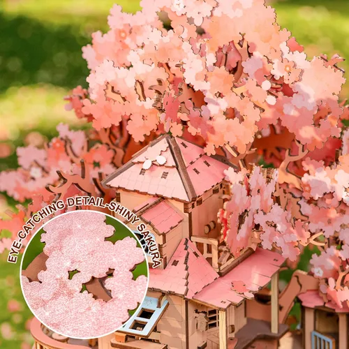 Vista 5 de Rolife - Puzzles 3D para adultos, árboles bonsái de cerezo en flor, juego de construcción de flores de casa de árbol sakura japonés para adultos