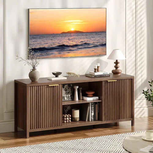 Vista 12 de VINGLI Moderno soporte de TV para televisores de 65 pulgadas, centro de entretenimiento de madera de 55 pulgadas con estantes ajustables, soporte