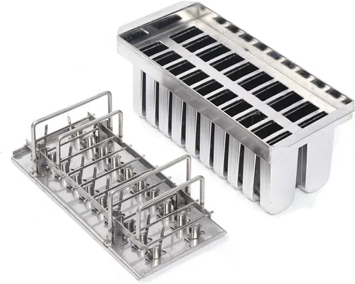 Vista 8 de Moldes de paletas de acero inoxidable, 20 moldes para hacer paletas congeladas, molde comercial para paletas de hielo con cepillo de limpieza