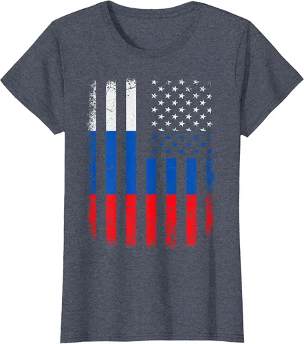 Vista 20 de Russian American Flag Russia America Pride Heritage T-Shirt Asphalt Grey