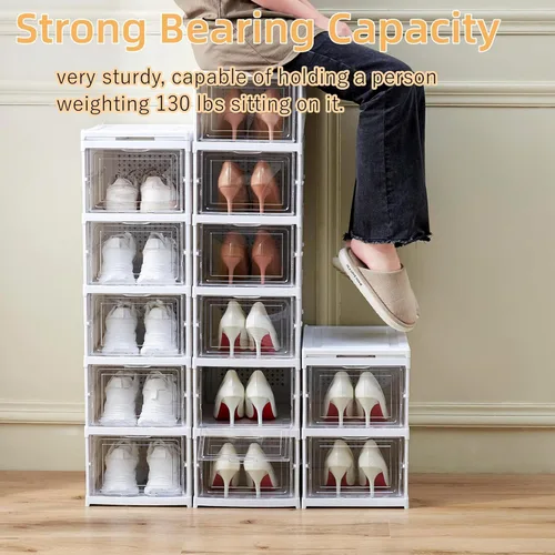 Vista 7 de ZLLZUU Caja de almacenamiento de zapatos, organizador de zapatos plegable de 6 niveles sin ensamblaje con puerta transparente, estante para zapatos
