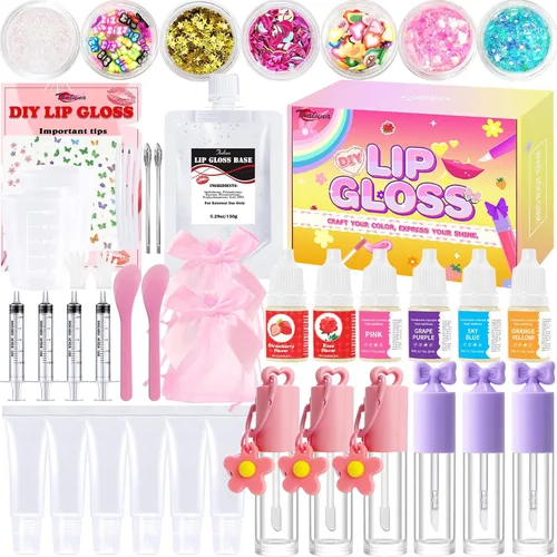 Vista 9 de Kit de brillo labial Thaluna, divertido kit de brillo labial para hacer tu propio brillo labial para niñas, mujeres, adolescentes con base