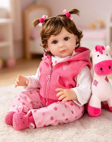 Vista 12 de Aori Muñecas Reborn de 22 pulgadas – Muñeca de bebé realista para niños de 3 años en adelante – Bebé recién nacido realista con traje rosa – Cuerpo
